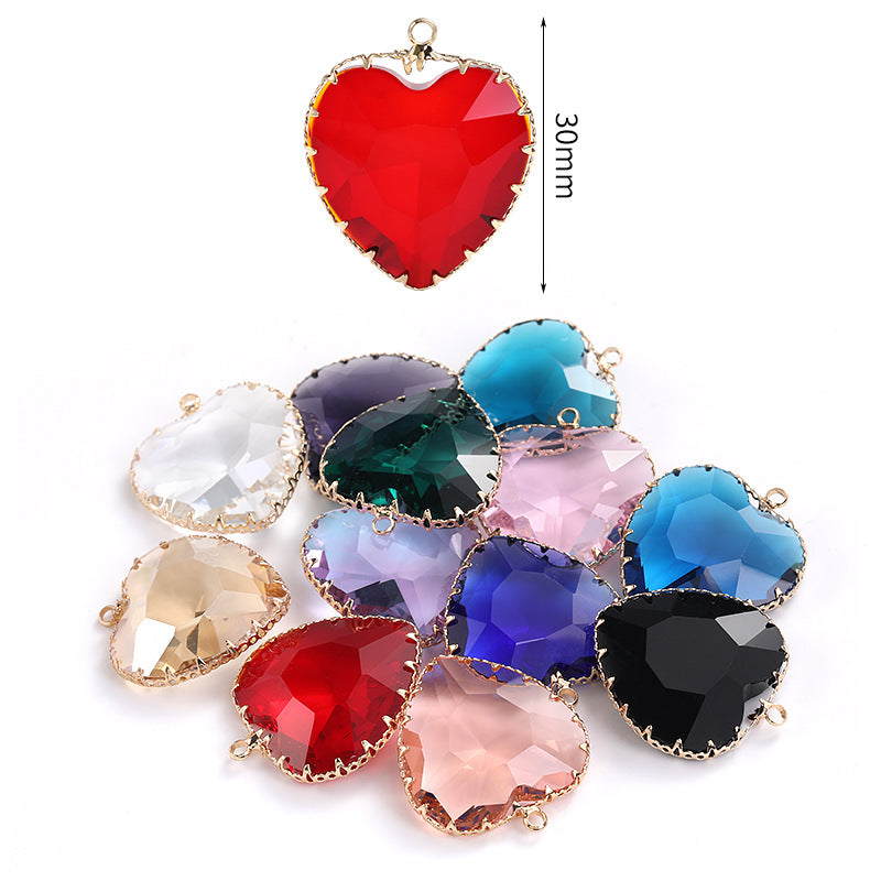Heart-shaped single pendant gold flower claw glass diamond pendant necklace clothing accessory heart-shaped gold edged peach blossom claw pendant