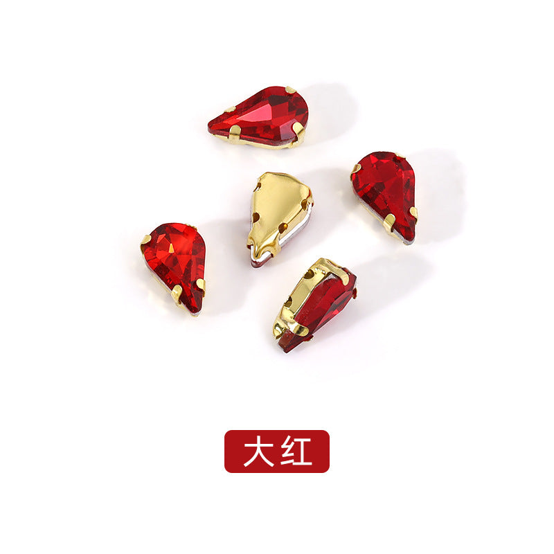 Gold-soled pointed waterdrop glass claw drill, standard cut shoe decorations, wedding dress accessories, crystal accessories, hand-stitched rhinestones with holes
