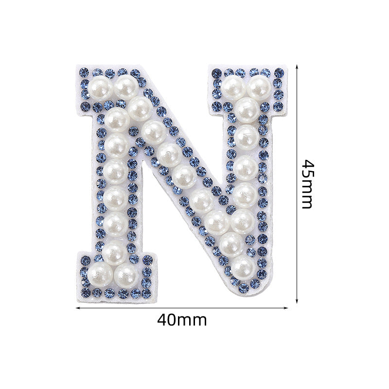 Blue diamond seamless adhesive 26 English letters for clothing and makeup bag decoration, non-woven fabric patch, adhesive backing