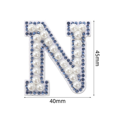 Blue diamond seamless adhesive 26 English letters for clothing and makeup bag decoration, non-woven fabric patch, adhesive backing