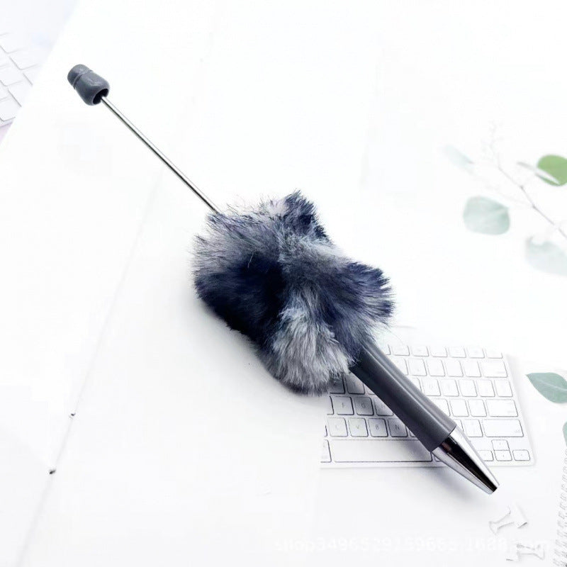 Leopard print plush ballpoint pen creative DIY beading, cute fluffy ballpoint pen, handmade hairball, high-value student