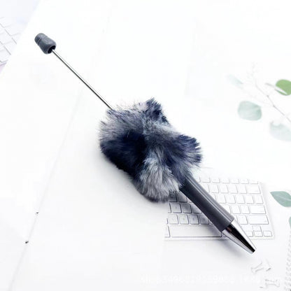 Leopard print plush ballpoint pen creative DIY beading, cute fluffy ballpoint pen, handmade hairball, high-value student