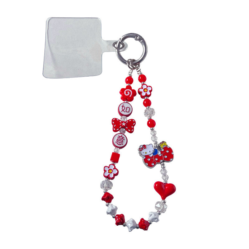DIY everything goes well beaded mobile phone chain high-end pendant women's bag keychain hanging ornament New Year's gift