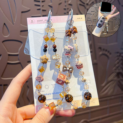 Creative DIY Maillard Beaded Mobile Phone Chain Pendant Women's Handmade KT Car Bag Keychain Charm Accessories