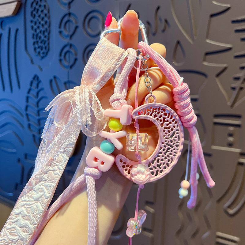 Simple miu DIY moon bracelet keychain bag pendant accessories creative car school bag keychain pendant