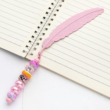 DIY Beaded Feather Bookmark - Primary School Graduation Anniversary Souvenir Metal Bookmark Children's Cute Bookcase Pendant
