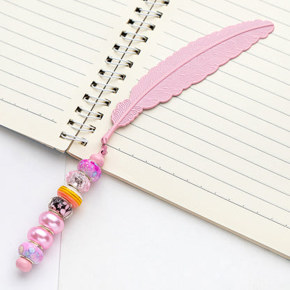DIY Beaded Feather Bookmark - Primary School Graduation Anniversary Souvenir Metal Bookmark Children's Cute Bookcase Pendant