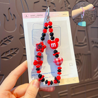 Handmade DIY Mickey Head Beaded Mobile Phone Chain Pendant Female Creative Dopamine Car Bag Keychain Pendant