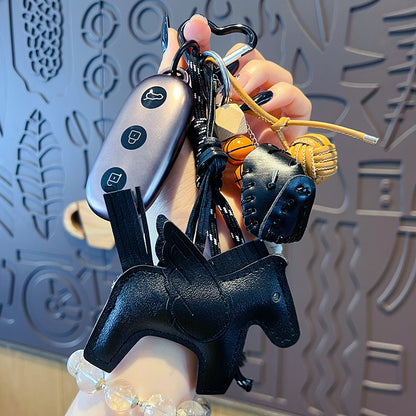 Creative handmade DIY leather small Pegasus keychain accessories women's miu bag pendant couple keychain pendant