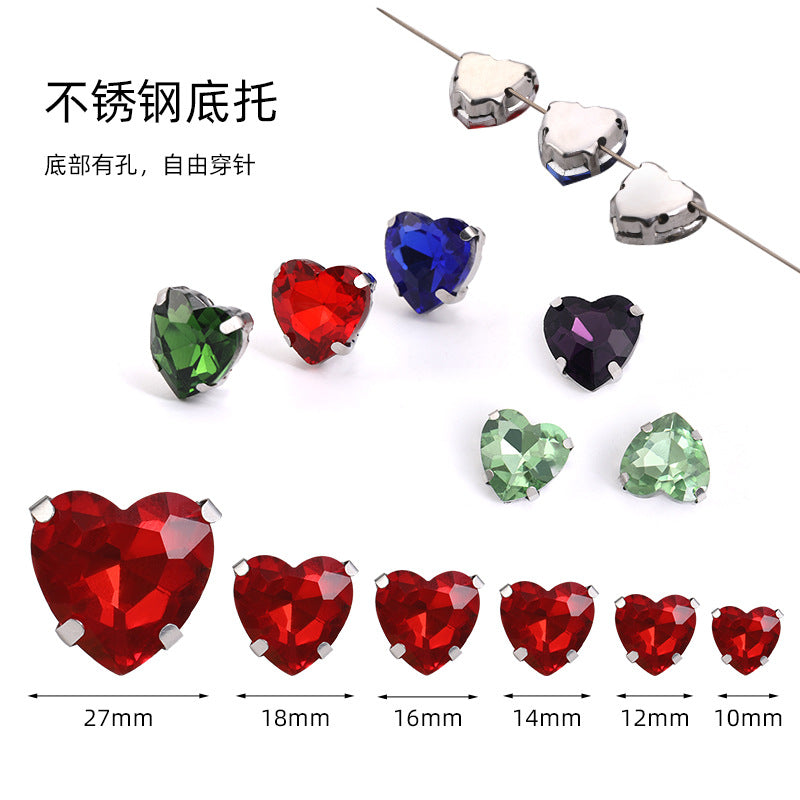 Heart Crystal Claw Rhinestones with Holes - Glass Hand-Sewn Wedding Dress Event Accessories