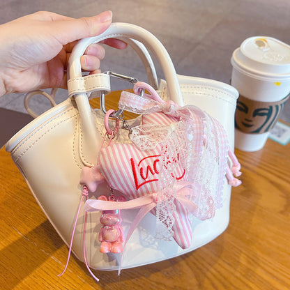 Creative handmade DIY love bear keychain school bag pendant miu is a car keychain bag bag doll pendant