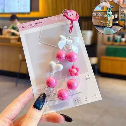 DIY colorful love bow beaded mobile phone chain small pendant couple simple car bag keychain pendant