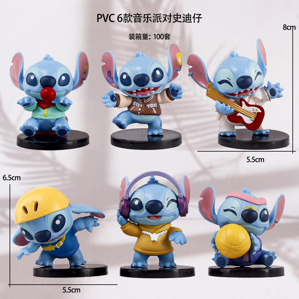 Cross-border PVC music party Stitzi cartoon character car desktop decoration guitar Stizai 6-piece set