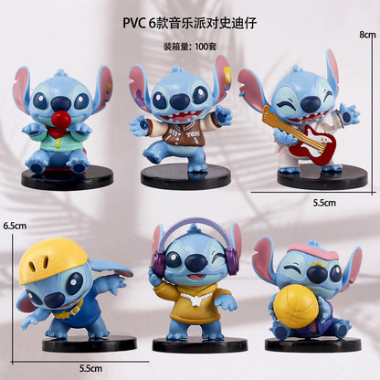 Cross-border PVC music party Stitzi cartoon character car desktop decoration guitar Stizai 6-piece set