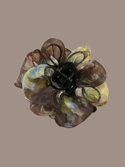 Korean style elegant high-end new organza floral claw clip for women, sophisticated hair clip, back hair clip, hair clip for the back of the head, hair accessory