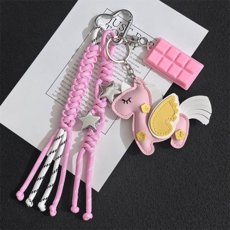 New PU Unicorn Bag Leather Pendant Double Sided Multilayer Unicorn Pegasus Luggage Keychain Charm Accessories
