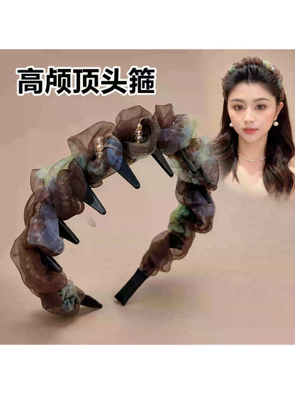 Elegant mesh high crown headband for women, new face-washing special toothed headband for daily wear, pressed hairpin headwear