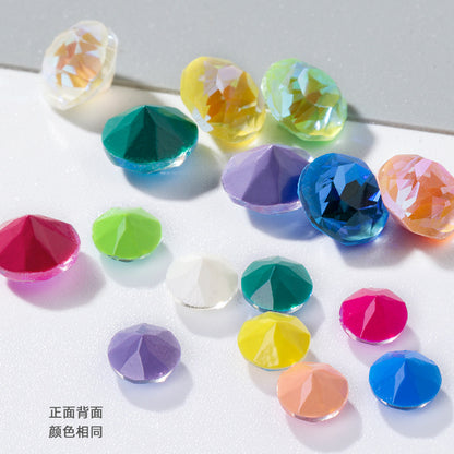 Shiyue Face Round Mocha Luminous Crystal Glass Diamond Pointed Bottom Nail Art Diamond DIY Accessory Match