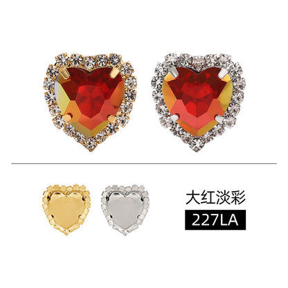 Pale color peach heart crystal buckle perimeter copper bottom support love glass hand-sewn claw diamond clothing DIY accessories