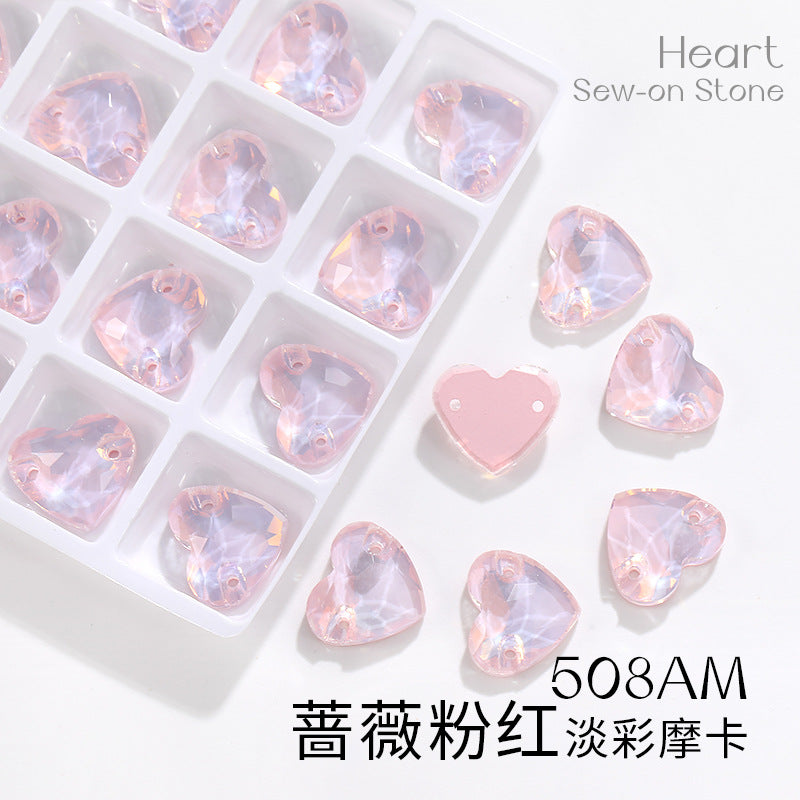 K9 mocha flat-bottom flat-bottom hand-stitched rhinestone plump peach heart crystal double-hole heart diamond bridal dress accessories