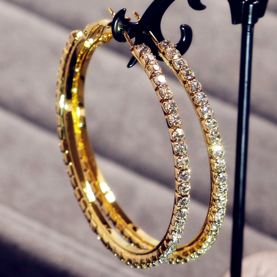 2-4-6-8-10cm oversized earrings exaggerated earrings european and american round rhinestone geometric hoop earrings for women cross-border
