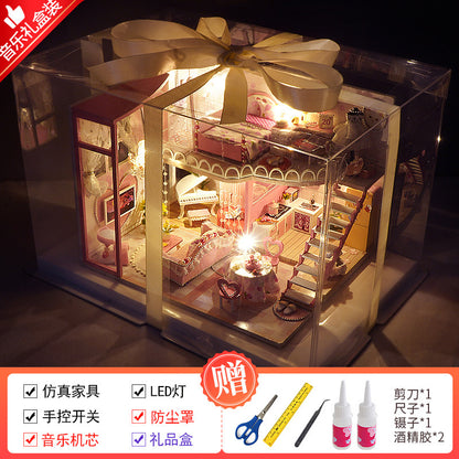 Craftsman DIY Cottage Loft Villa Handmade Assembly Princess Small House Miniatures Toys Birthday Gifts
