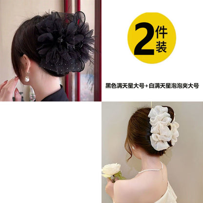 Elegant mesh bow hair clips for women, sophisticated and fashionable new feather claw clips with shark clips on the back of the head