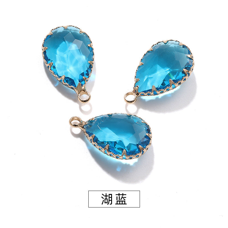 13*18 Transparent Base Waterdrop Glass Diamond Copper Gold Border Flower Claw Single Hanging Diamond Necklace Pendant Clothing DIY Accessory