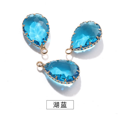 13*18 Transparent Base Waterdrop Glass Diamond Copper Gold Border Flower Claw Single Hanging Diamond Necklace Pendant Clothing DIY Accessory