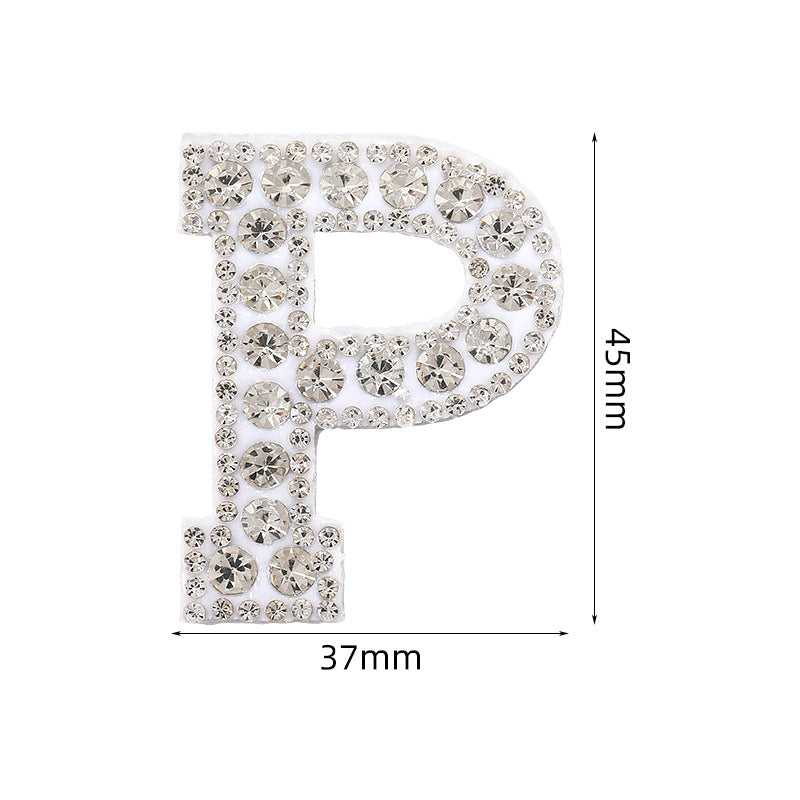 Full diamond letters DIY clothing accessories, white rhinestone hot simmer patches, hot patch English 26 letters