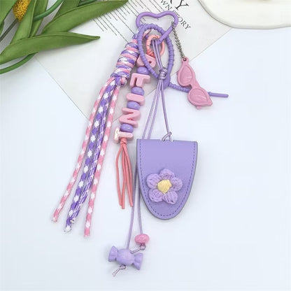 Dopamine flower miu tie bag hanging girl's heart color braided rope bag bag pendant creative car keychain versatile