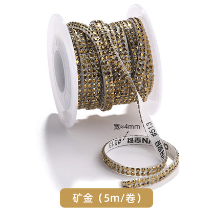 Double-row diamond with adhesive backing, 4mm chain, 5-meter roll of glass diamond chains, sparkling crystal water rhinestone jewelry, self-adhesive