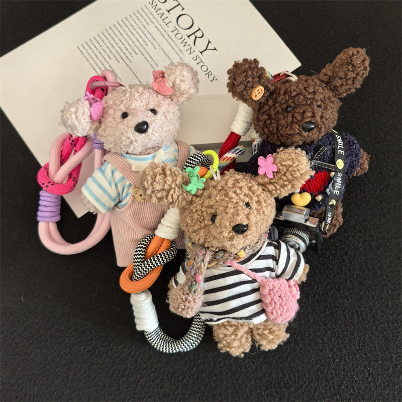Korean version of handmade cute and colorful puppy bag pendant school bag ornament cute doll keychain mobile phone rope doll