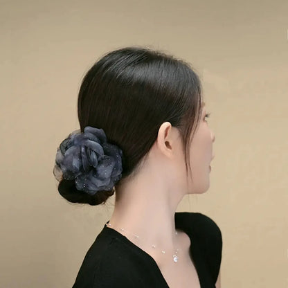 Korean-style gentle and elegant chiffon floral bun clip, light luxury temperament, high-end hair clip, bun head claw clip at the back of the head