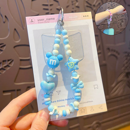 Handmade DIY Mickey Head Beaded Mobile Phone Chain Pendant Female Creative Dopamine Car Bag Keychain Pendant