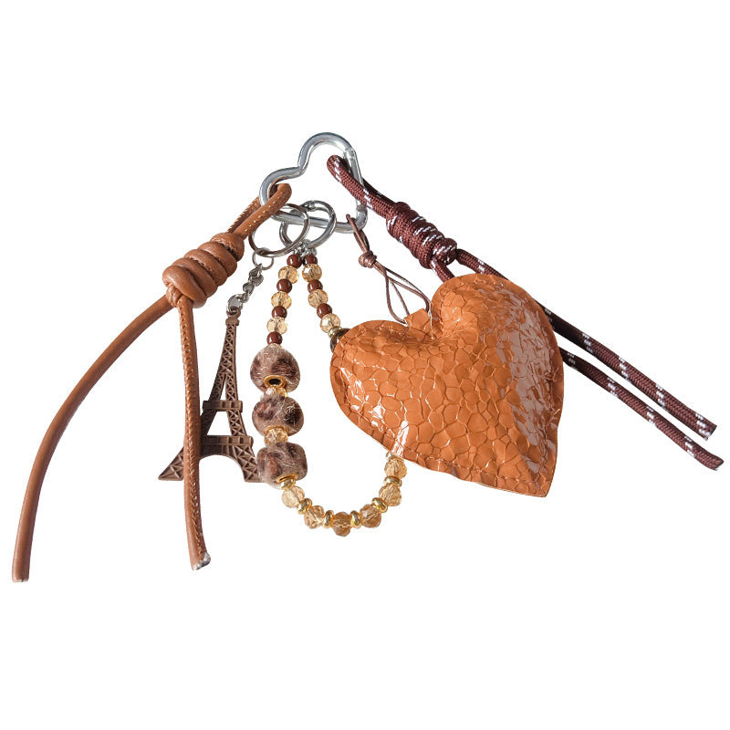 Handmade DIY Maillard leopard print bracelet keychain pendant plush beaded miu bag keychain small pendant