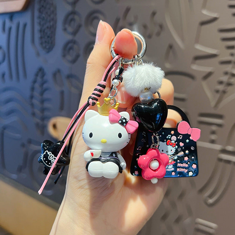 Handmade DIY Hello Kitty Cat Changing Baby Beaded Keychain Doll Pendant Cartoon KT Bag Doll Mobile Phone Chain Pendant