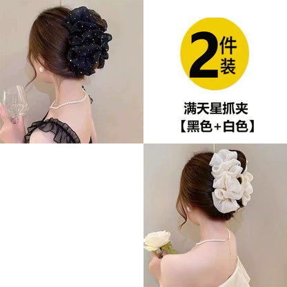 气质韩系满天星发夹女高级感新款羽毛抓夹高端后脑勺盘发鲨鱼夹子