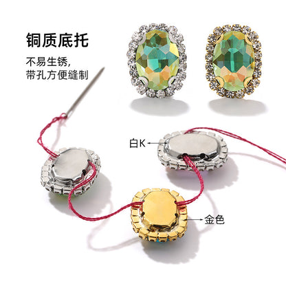 Multicolor crystal glass diamonds, light color oval crystal buckle holes, hand-sewn diamonds - clothing, shoes, bags, DIY accessories