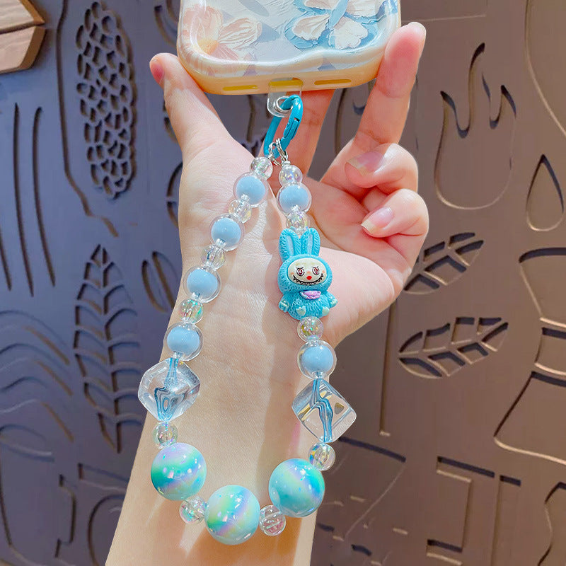 Creative lab cloth beaded mobile phone chain keychain pendant cute bag keychain doll charm gift wholesale