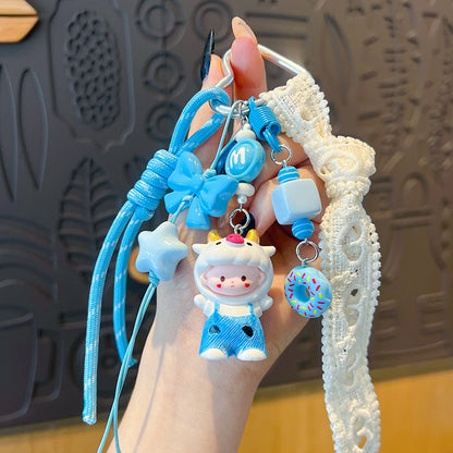 creative DIY zodiac doll head cover beaded keychain pendant couple miu series bag keychain pendant