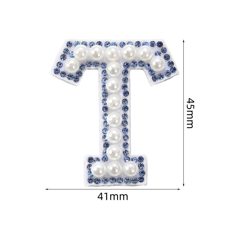 Blue diamond seamless adhesive 26 English letters for clothing and makeup bag decoration, non-woven fabric patch, adhesive backing