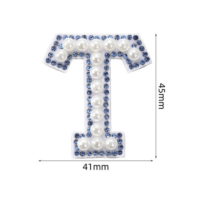 Blue diamond seamless adhesive 26 English letters for clothing and makeup bag decoration, non-woven fabric patch, adhesive backing