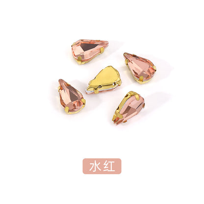 Gold-soled pointed waterdrop glass claw drill, standard cut shoe decorations, wedding dress accessories, crystal accessories, hand-stitched rhinestones with holes