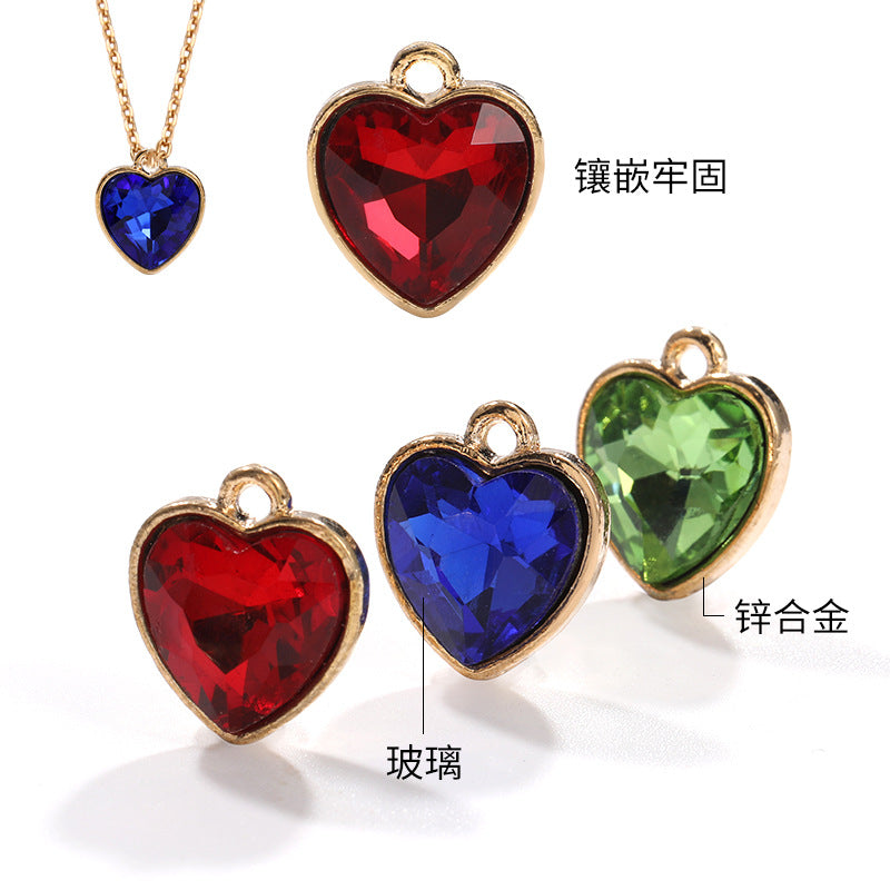Xichuan zinc alloy peach heart crystal gold base single hanging heart-shaped glass diamond DIY jewelry earrings with diamonds pendant batch