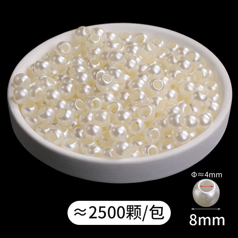 6-16mm through-hole pearls, large holes, imitation pearls, loose pearls, straight holes, hand-perforated rubber bands, beige pearl jewelry wholesale