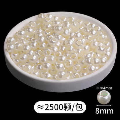 6-16mm through-hole pearls, large holes, imitation pearls, loose pearls, straight holes, hand-perforated rubber bands, beige pearl jewelry wholesale