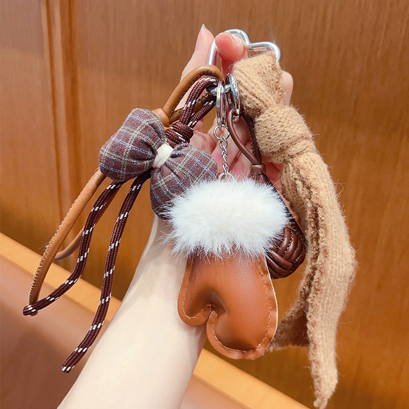 Handmade DIY Plush Gloves Bracelet Keychain - Creative Car Bag Pendant