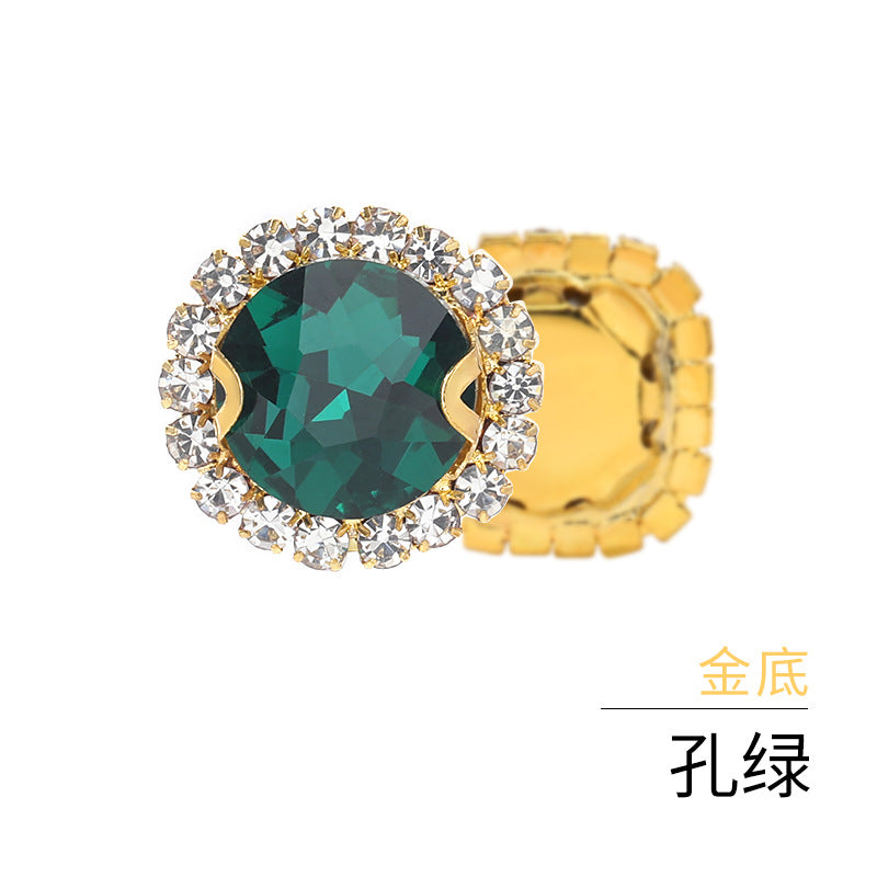 Gemstone flower edge claw drill with perforated holes, hand-sewn diamond, thickened gold base for clothing decoration accessories, gemstone flower crystal buckle