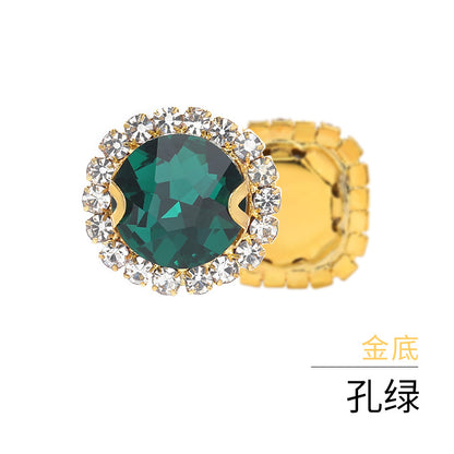 Gemstone flower edge claw drill with perforated holes, hand-sewn diamond, thickened gold base for clothing decoration accessories, gemstone flower crystal buckle
